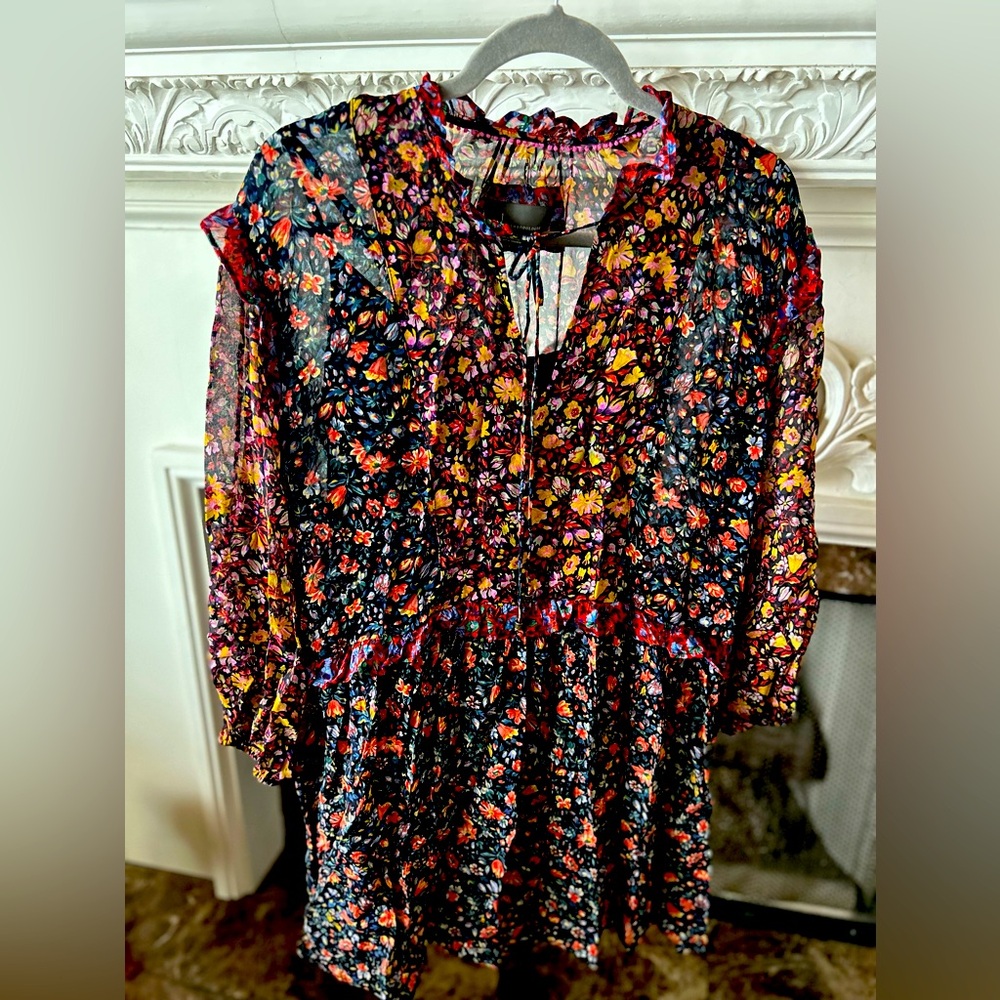 Anthropologie XS petite midi sheer dress with black slip